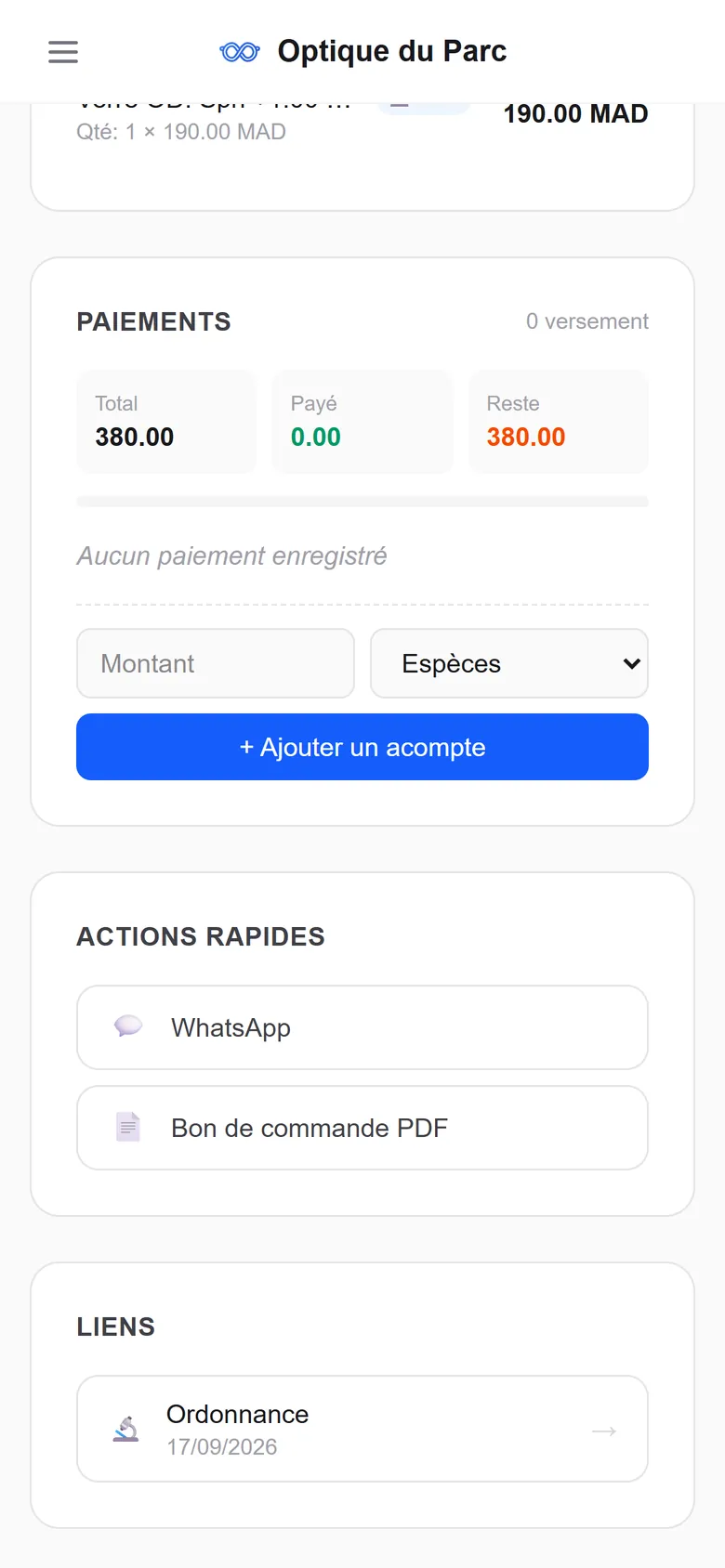 Facturation et paiements — OptiCareApp